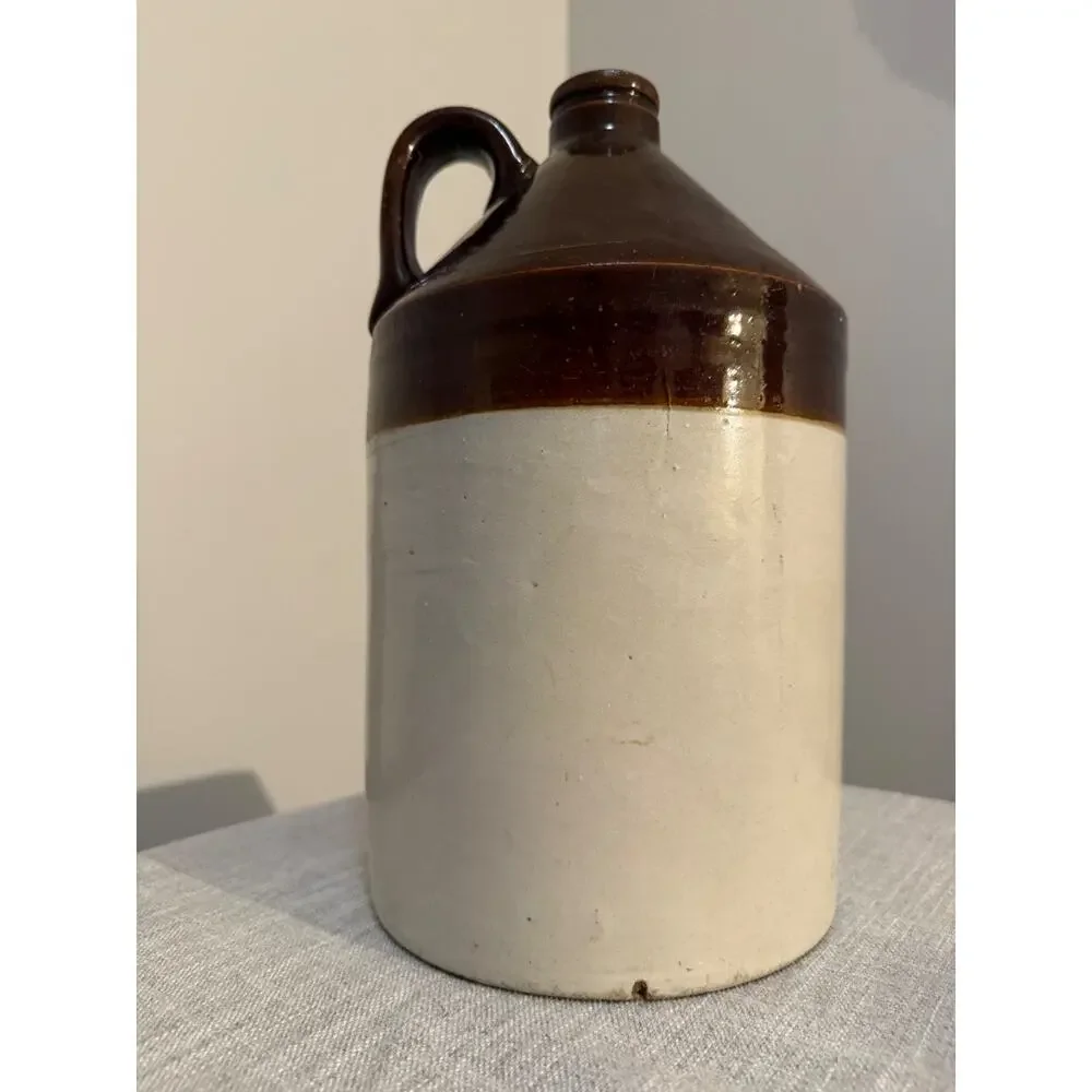 🏺 Antique Stoneware Jug Crock Brown & Cream Primitive Farmhouse Decor 12